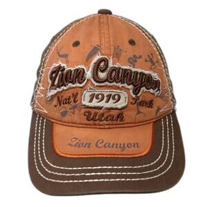 Zion Canyon Nat'l Park Utah 1919 Strapback Baseball Cap Brown OS Hat Graphix